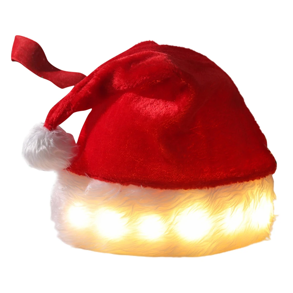 

LED Christmas Hat Light Up Plush Santa Hat Christmas Costume Props Holiday Party Supplies