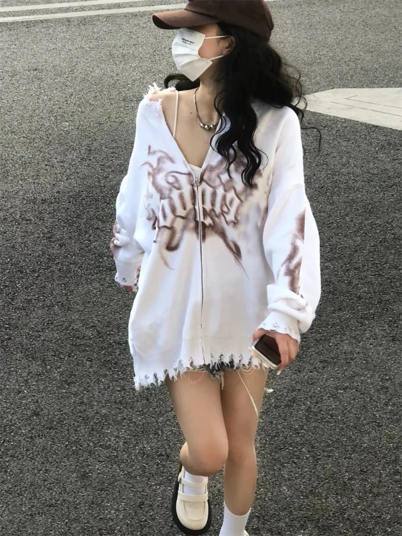 Винтажный жаккардовый вязаный кардиган в стиле панк женская уличная одежда