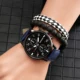 Fashion Men's Watch Bracelet Set Large Dial Blue Leather Strap Black White Lattice Bracelets Leisure Quartz Wristwatch Gift Box Other Image
