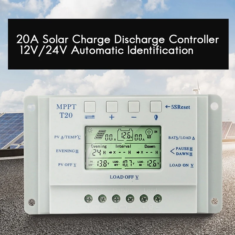 

ABHU PWMT20 12/24V 20A Solar Charge Controller 20A Solar Charge Discharge Controller