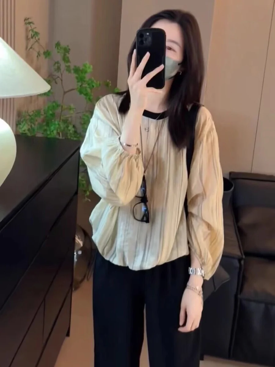 Рубашка женская с длинным рукавом тонкая свободная дизайнерская футболка топ