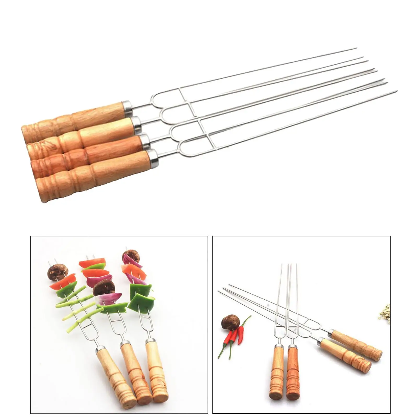 6pcs Barbecue Grill Fork Stainless Steel U-Shaped BBQ Skewer With Anti-scald Wooden Handle Metal Fork Set for Outdoor BBQ Grill 6pcs Barbecue Grill Fork Stainless Steel U-Shaped BBQ Skewer With Anti-scald Wooden Handle Metal Fork Set for Outdoor BBQ Grill