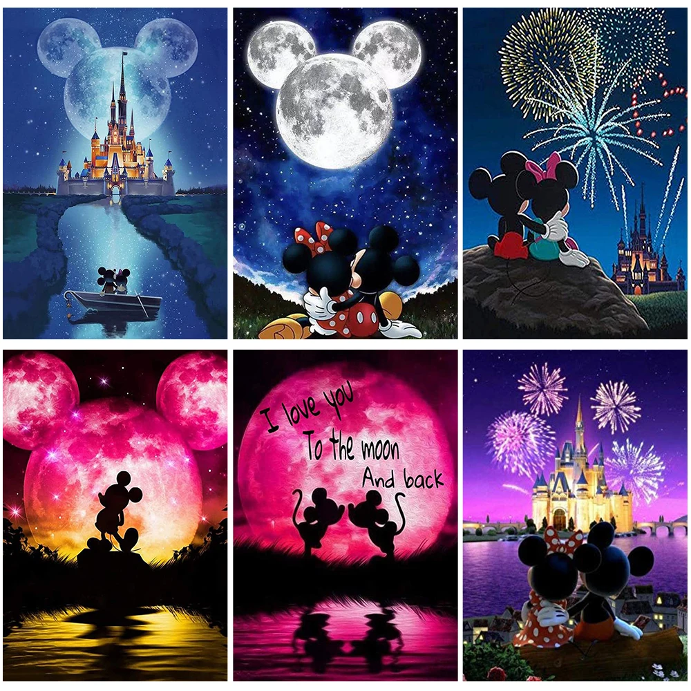 

Алмазная живопись Disney, мультяшный замок, луна, Микки, Минни Маус, вышивка, квадратная Круглая Мозаика, креативные хобби, домашний декор
