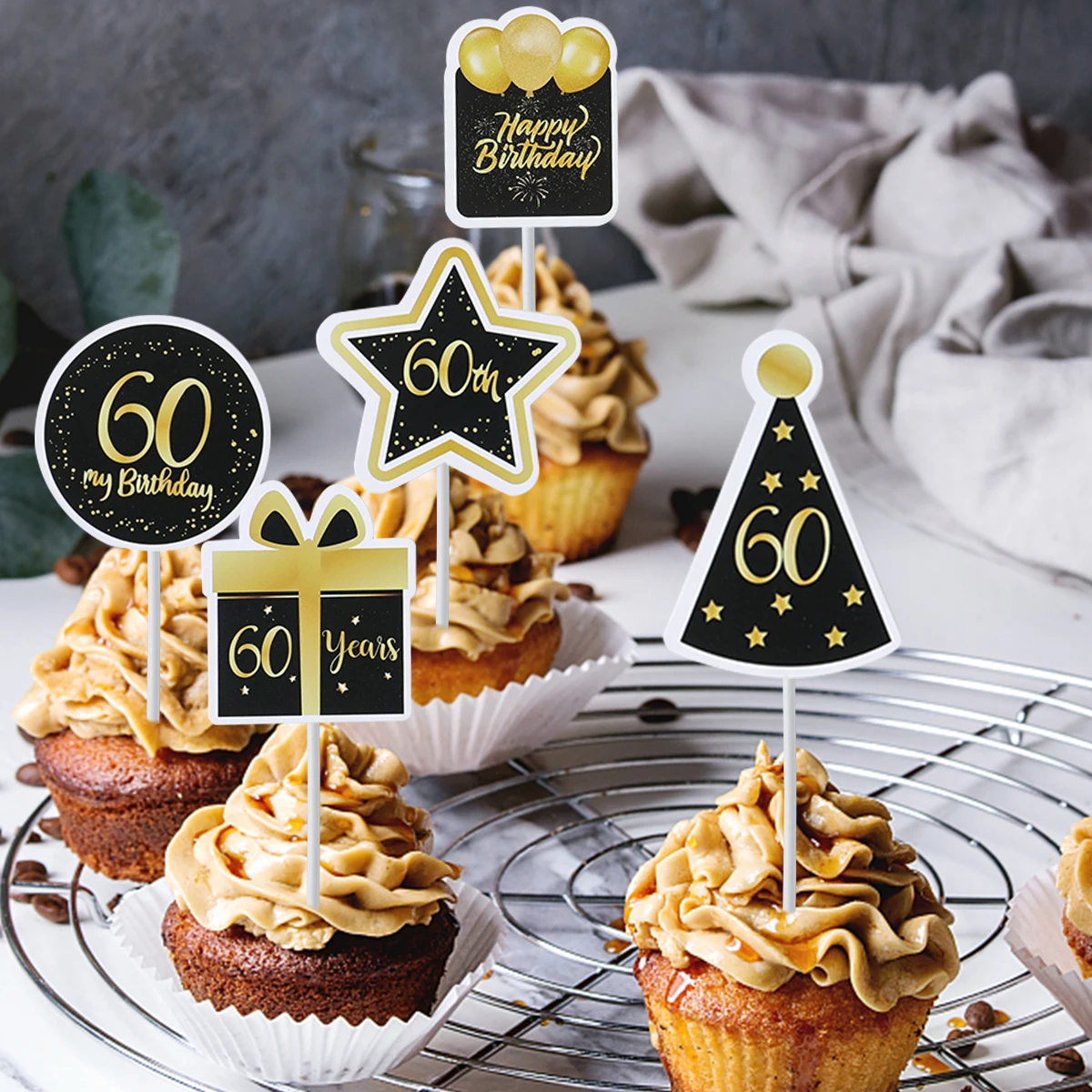 Золотистый черный Топпер для торта 18 30 40 50 60 лет украшение дня рождения