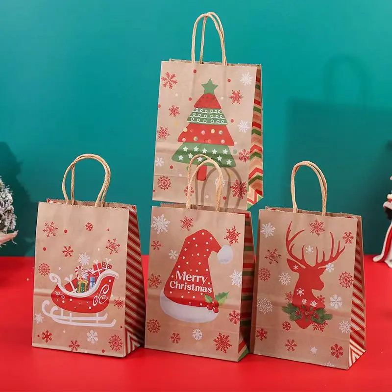 

12pcs Kraft Paper Candy Gift Bag Santa Claus Clothes Packaging Bags Merry Christmas Xmas Navidad New Year Decor Party Supplies