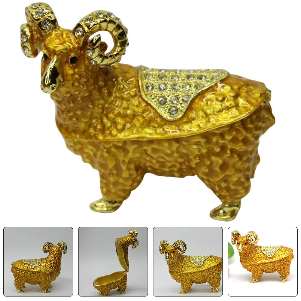 

Box Jewelry Trinket Holder Ring Case Sheep Enamel Enameled Figurine Decor Vintage Animal Storage Boxes Hinged Organizer Desk