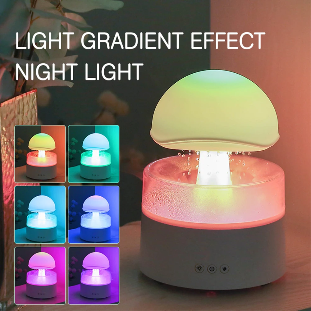 

Mushroom Raining Humidifier Diffuser USB Port Aromatherapy Diffuser Spread with 7 Color Light Rain Cloud Humidifier Water Drip