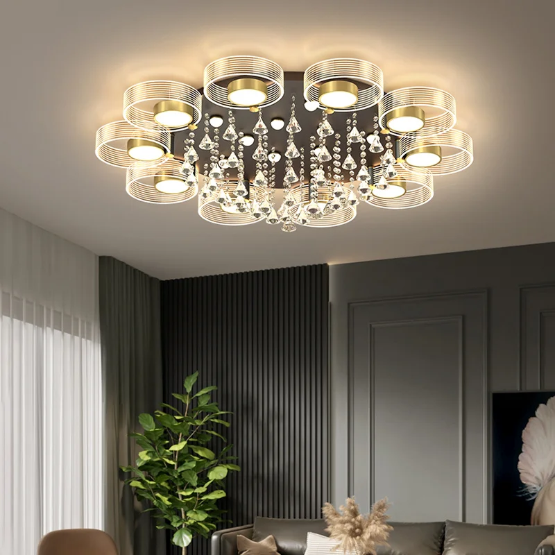 New Modern Crystal Led Chandelier For Hall Living Room Bedroom Luxury Style Indoor Ceiling Lamp Controle Remoto Dimmable Light