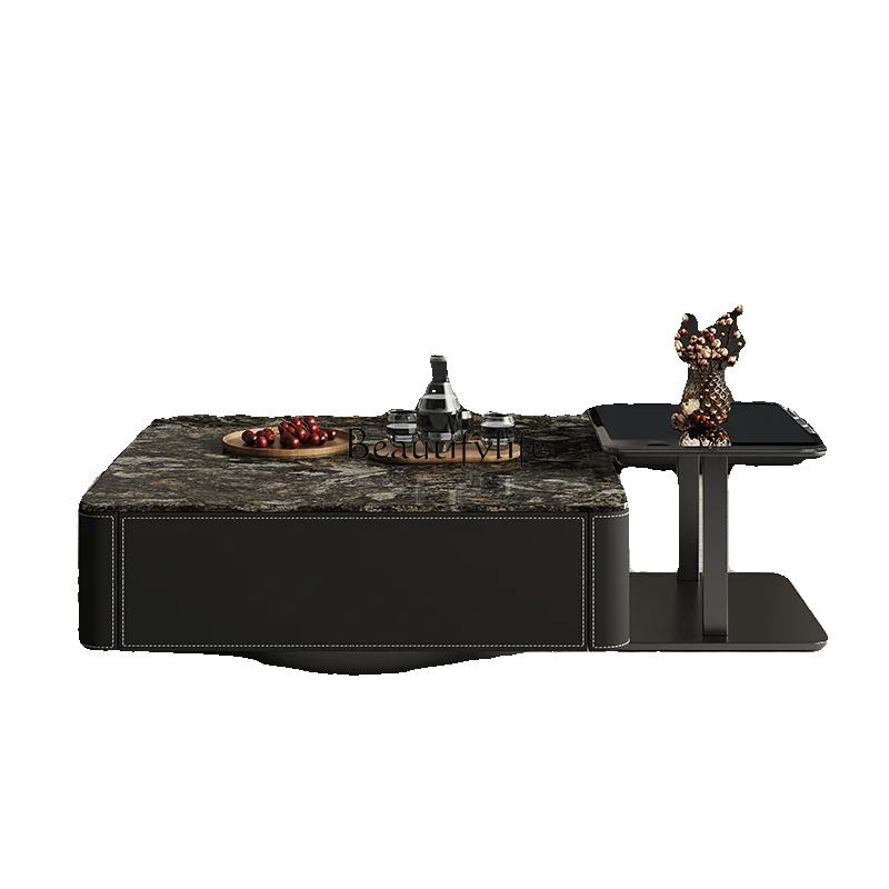 Итальянский журнальный столик из каменной плиты черный квадратный современная