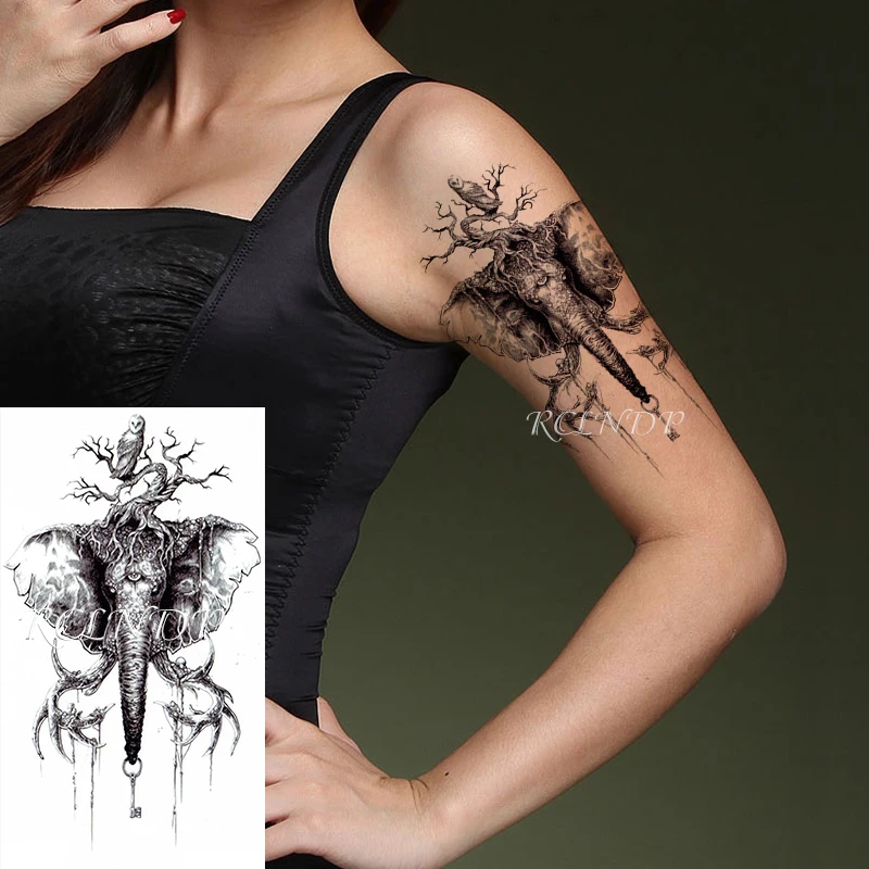 

Waterproof Temporary Tattoo Sticker Elephant Owl Antler Tree Key Element Fake Tatoo Flash Tatto Arm Back Art for Women Men girl