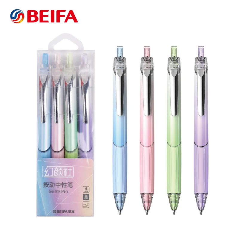 

BEIFA 4pcs Quick Dry Gel Ink Pen Retractable Gel Pens Office Accessories Bullet Tip 0.5mm for School Supplies Stationery