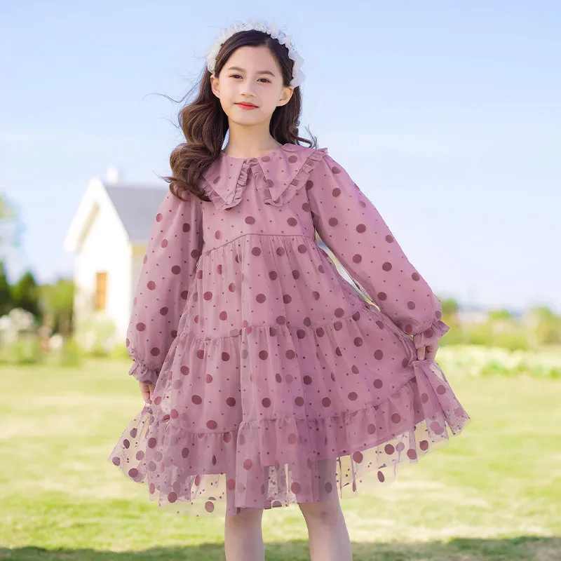 

Dress for Girls kids Baby DOT Mesh Dresses Party Toddler Girls Dress Long Sleeve Autumn Vestidos Girl Children Clothes