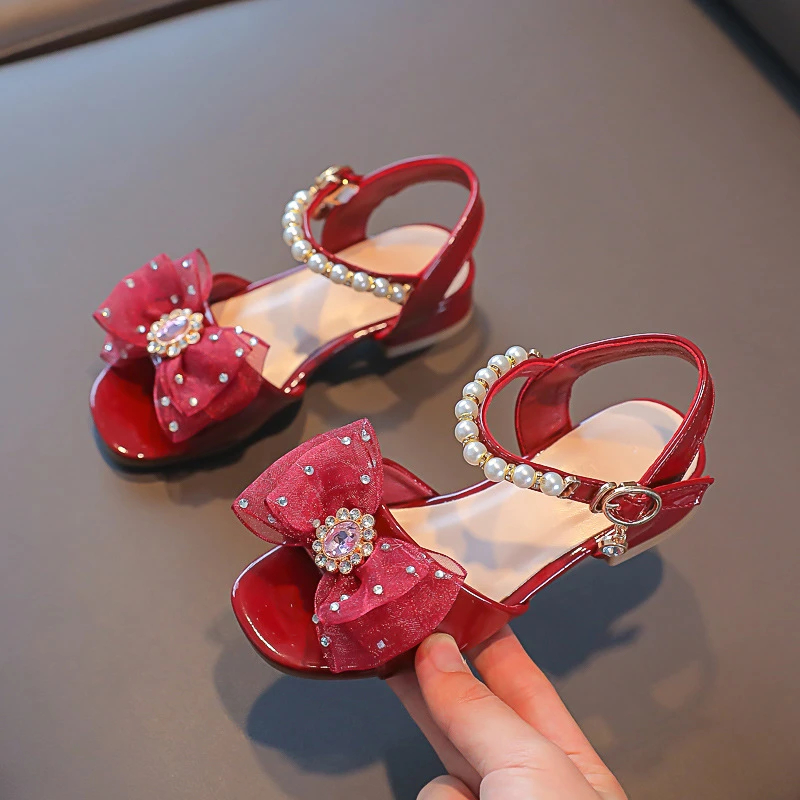 

Girls' Sandals 2022 New Children's Soft Soled Red Leather Shoes Women's Baby Shoes Bow Single Shoes