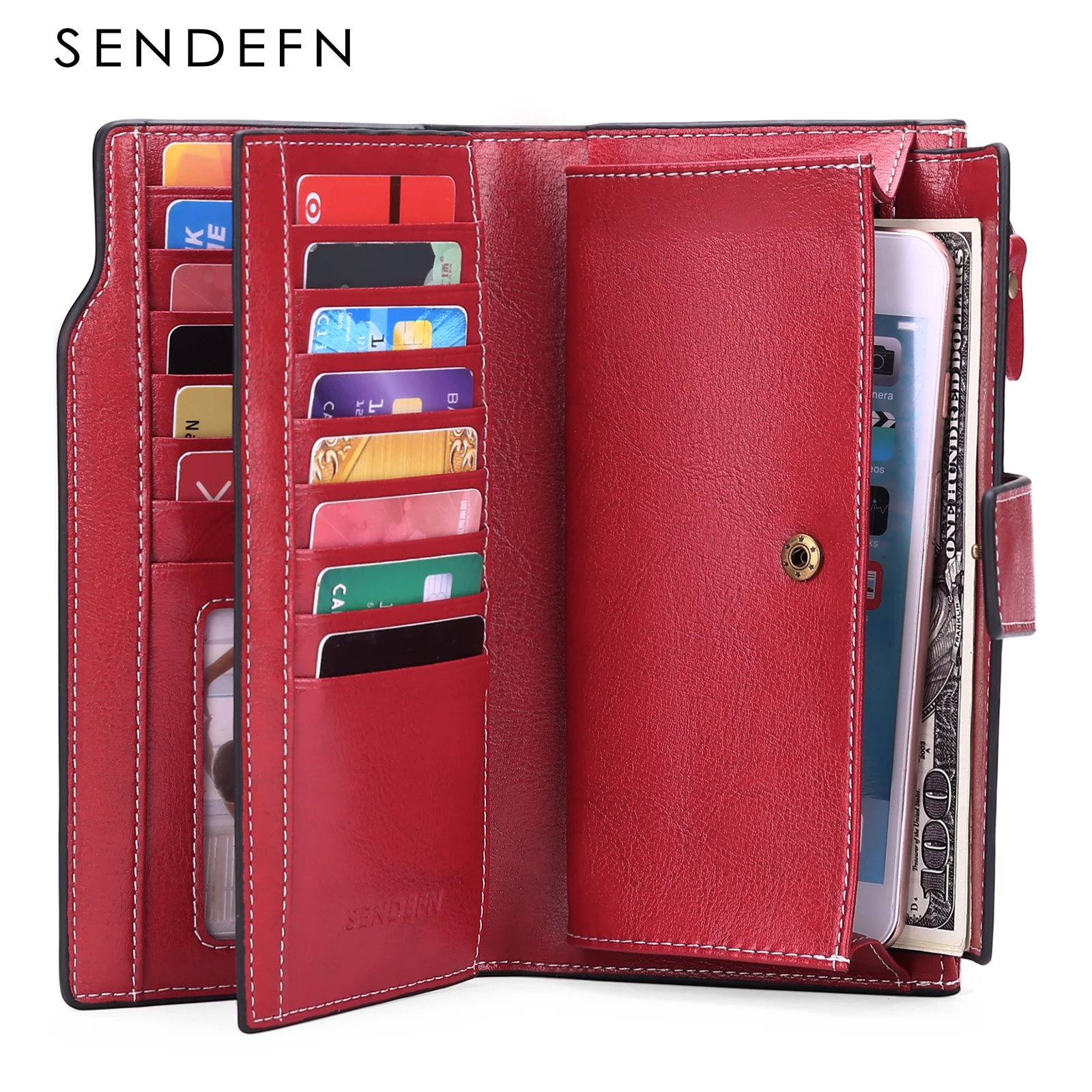 Luxury RFID Blocking Women Wallets Genuine Leather Zipper Clutch Purse Large Capacity Card Holder Female Long Clutch Purse