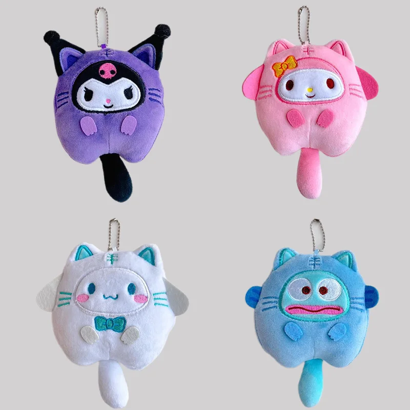 

Кавайная плюшевая кукла Sanrio Kuromi My Melody Cinnamoroll аниме с мультяшным изображением, мягкая плюшевая Изысканная подвеска в виде сердца для девочки,...