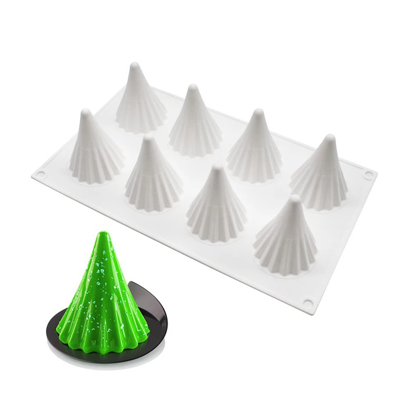 

1Pc 8 Cavity Christmas Tree Mousse Cake Baking Tray Striped Cone Chocolate Biscuit Silicone Mold Festival Party Baking Mould