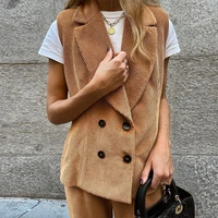 street fashion 2022 autumn and winter corduroy cardigan suit collar single breasted sleeveless solid color vest jacket women