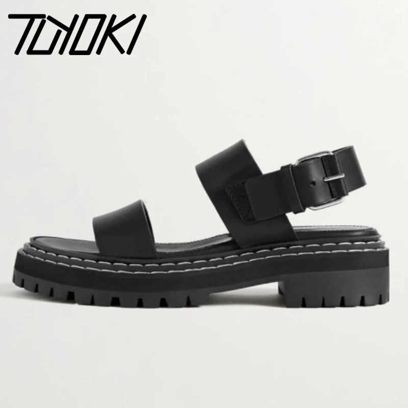 

TUYOKI 2022 New Women Sandals Real Leather Chunky Summer Shoes For Woman Club Vacation Ins Sandals Footwear Size 35-40