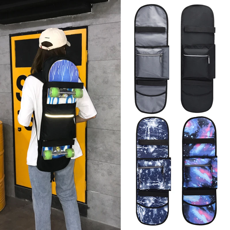 

Waterproof Skateboard Bag Double warped Longboard Carry Accessories Polyester Outdoor Sport Travelling Reflective Backpack