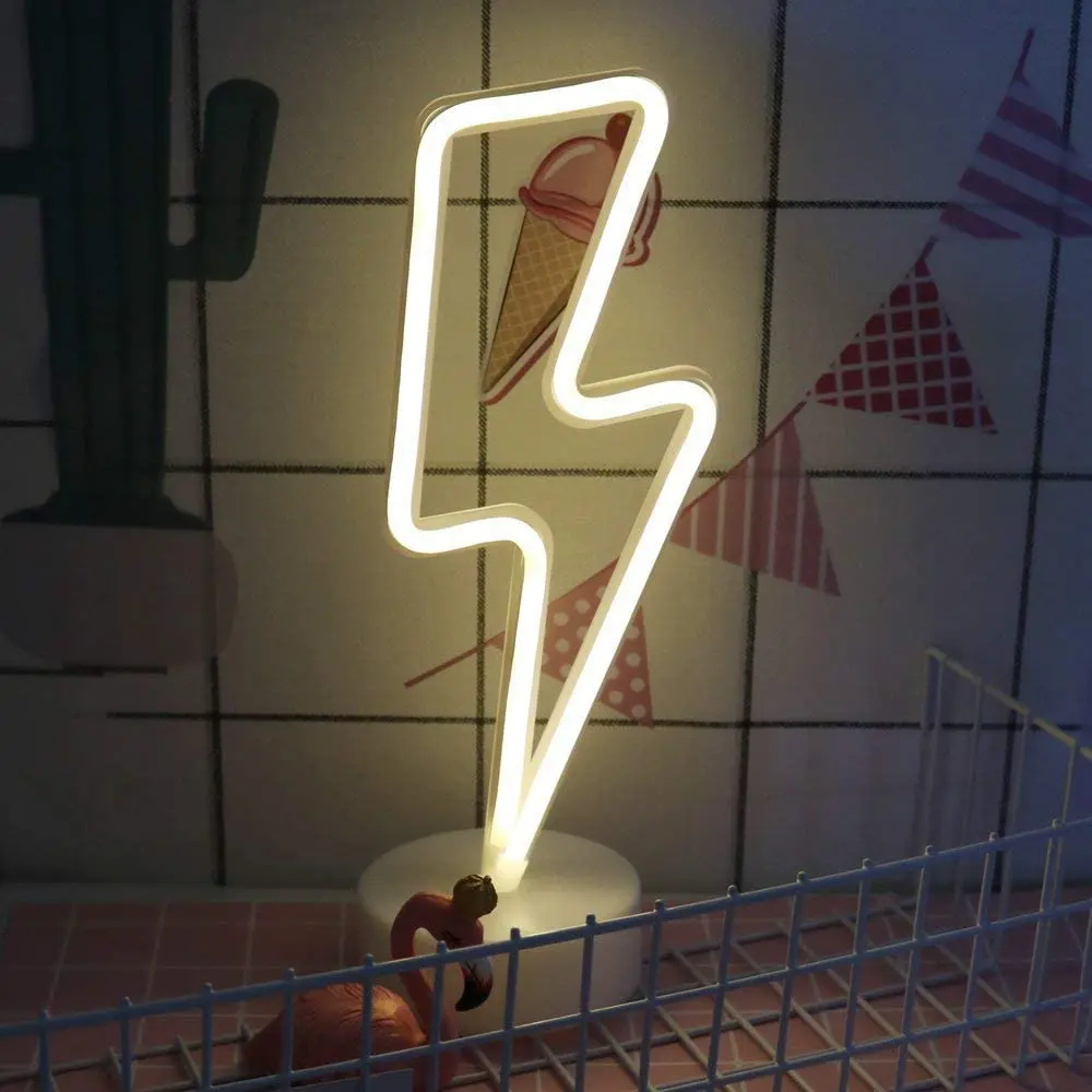 

LED Neon Sign Lightning Shaped USB Battery Operated Night Light Decorative Table Lamp for Home Party Living Room Decoration