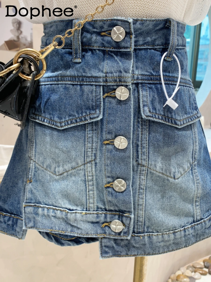 

Джинсовая юбка в стиле ретро для женщин, облегающая трапециевидная короткая юбка с завышенной талией, шорты, Новинка лета 2022, осень, женские ...