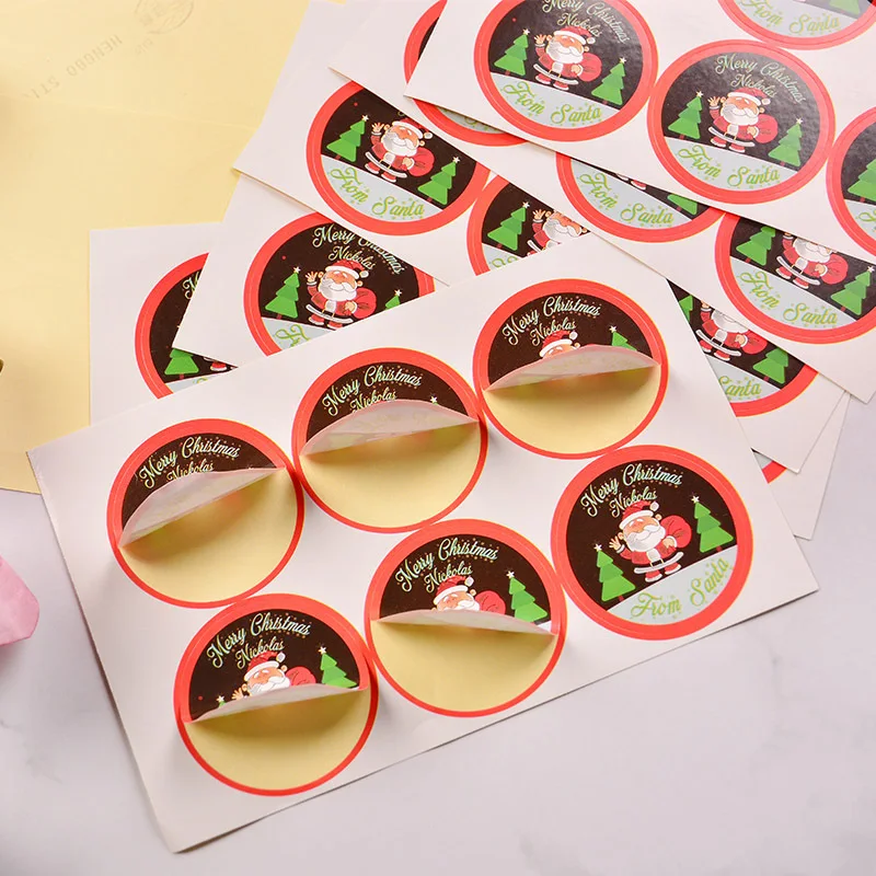 

60pcs Santa Claus Tree Sealing Sticker Merry Christmas Snowman Round Scrapbook Decoration Packaging Candy Gift Box Label Sticker