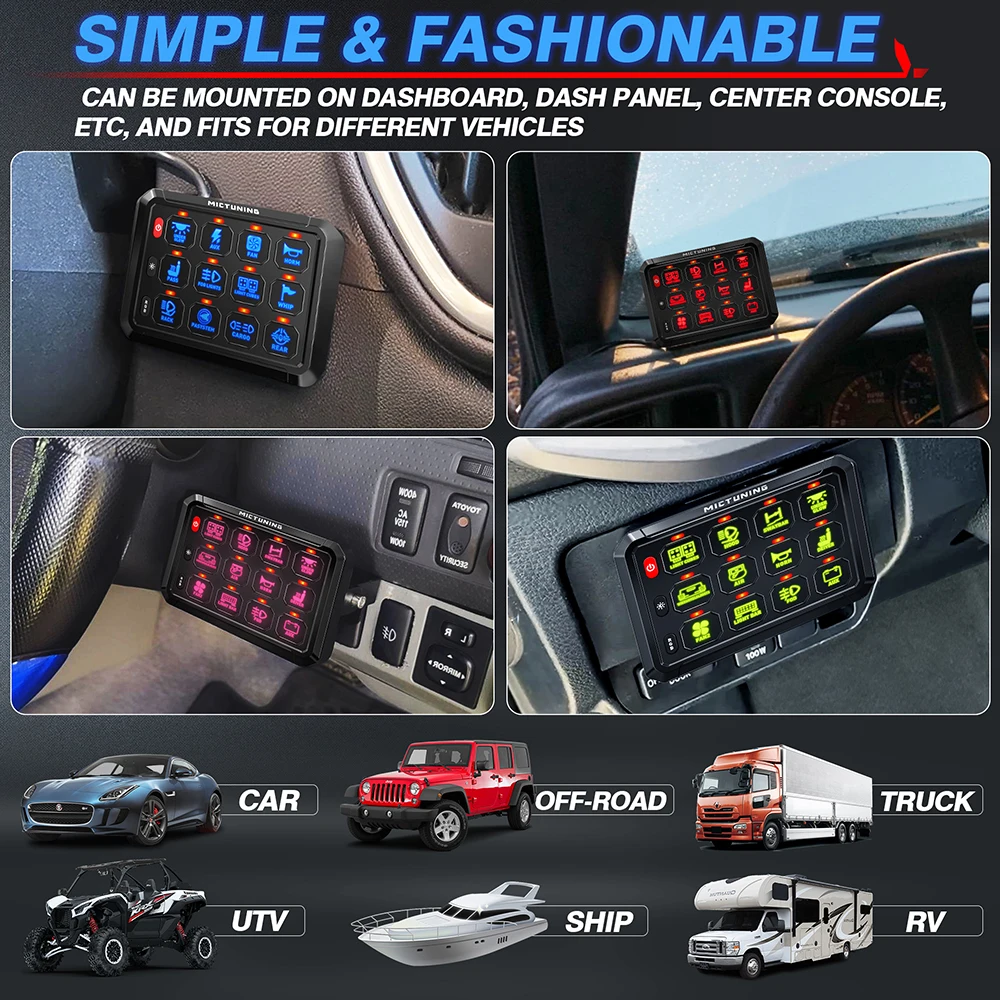 Mictuning 12Gang RGB светодиодный переключатель панели включения-выключения системы реле