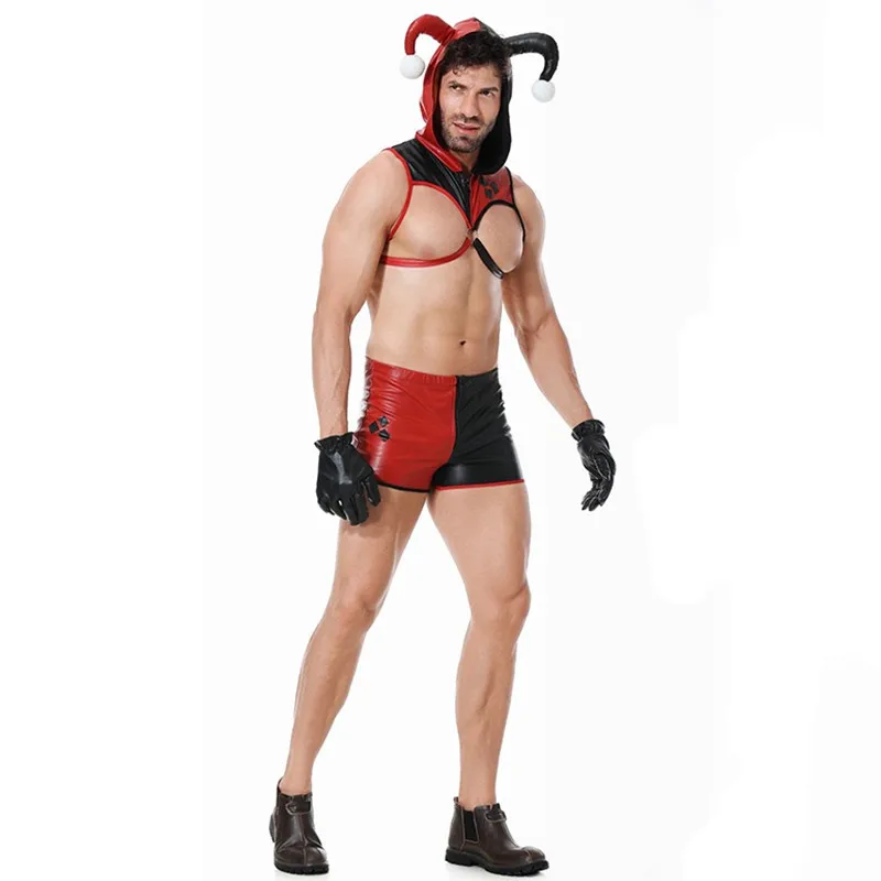 Мужские забавные костюмы Джокера из искусственной кожи для взрослых цирковые