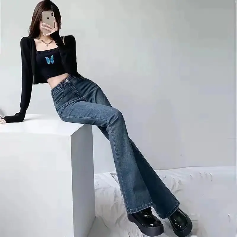 

Женские джинсы Feynzz, женские джинсы с высокой талией, джинсовые брюки с широкими штанинами, джинсовая одежда, синие джинсы, винтажные качеств...