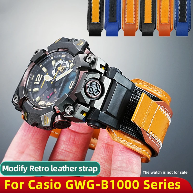 Фото Модифицированный ремешок из натуральной кожи для Casio G-SHOCK Big Mud King GWG-B1000 GWG-1000 GWG-2000, мужской ремешок для часов из воловьей кожи, браслет + инструменты №1
