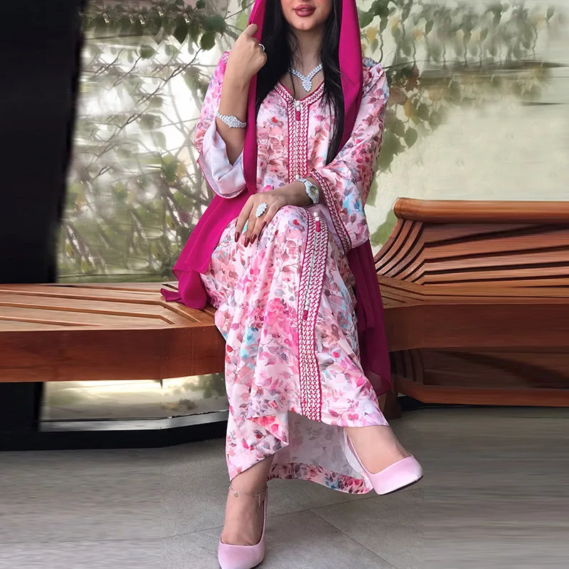 

Moroccan Kaftan Abaya Dubai Islam Muslim Hijab Dress Jalabiya Printed African Dresses for Women Arabic Abayas Djellaba Femme