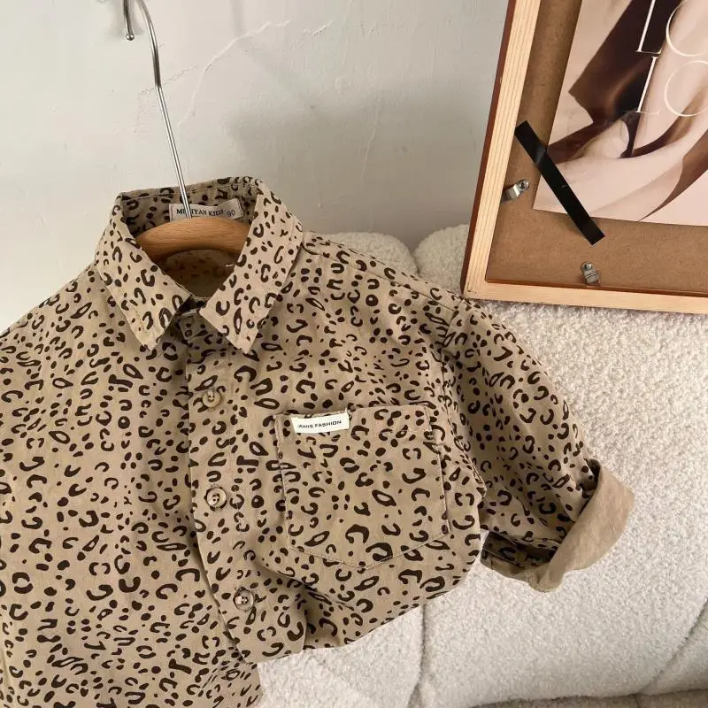 

Fashion Children's Long sleeve Shirt Spring Autumn New Boys Girls Leopard-Print Shirt Baby Korean Style Shirt Coat clothes Top
