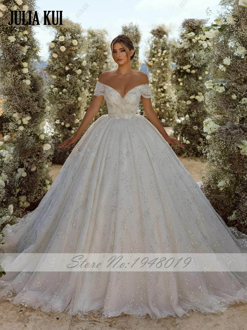 Julia Kui элегантное бальное платье с открытыми плечами и рукавами свадебное