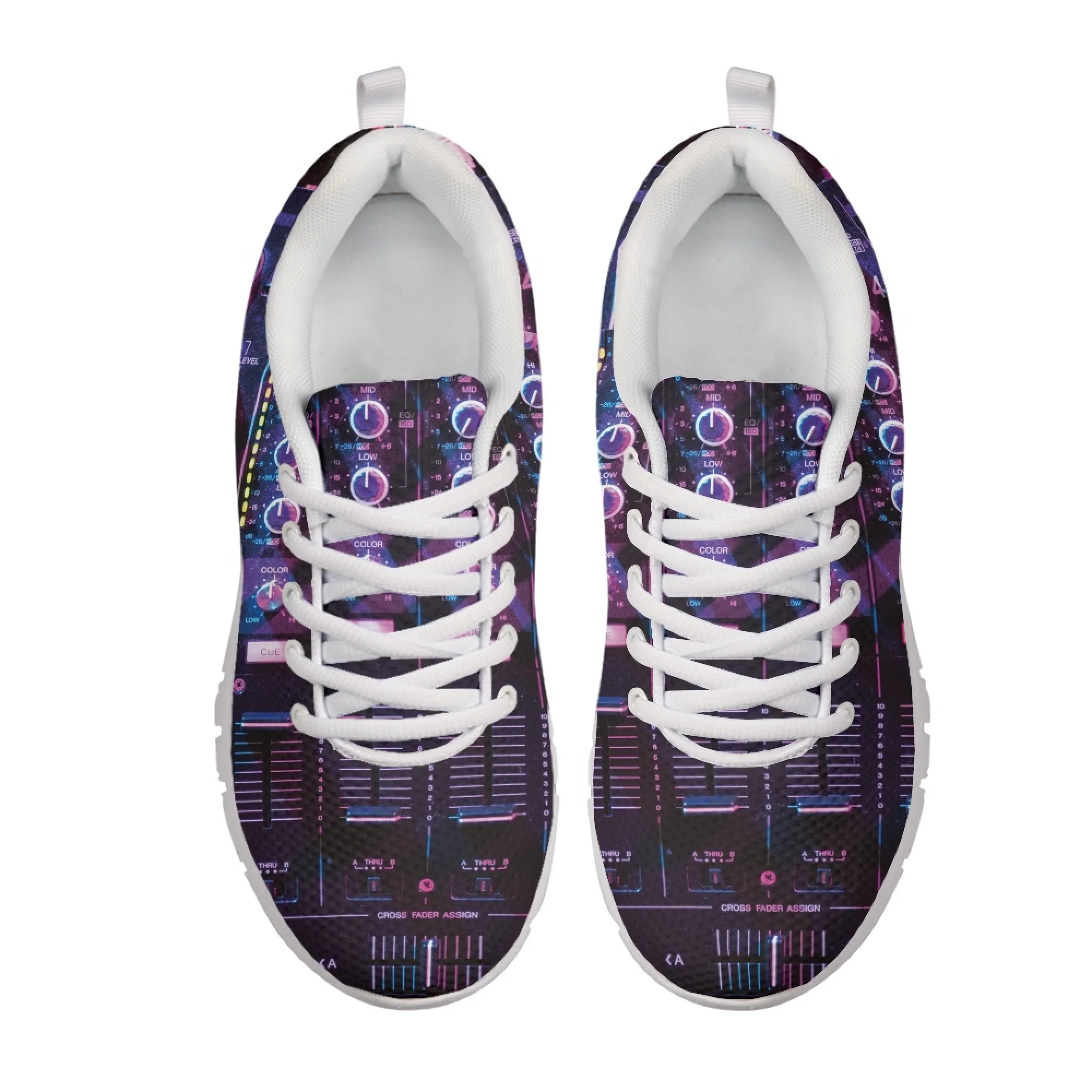 Yikeluo Electronic Piano Pattern Prints Shoes for Women Lace up Sneakers Mesh Vamp Light Ladies Flat Shoes Breathable Zapatillas