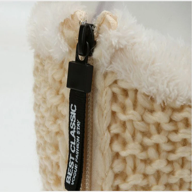 Women Wool Knitted Hat Ski Hat Sets Windproof Winter Outdoor Knit Thick Siamese Scarf Collar Warm Keep Face Warmer Beanies