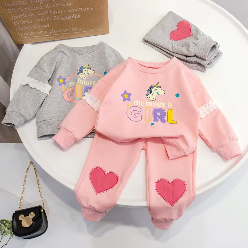 

Baby Girls Autumn Spring Clothes Cartoon Unicorn Sweatshirts Outfits Loungewear 2pcs Full Sleeve Pajamas Sets for 1-8 Years Old