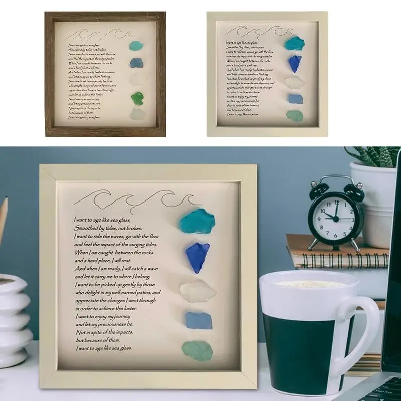 

Sea Glass Photo Frame Sea Glass Artwork Frame Multifunctional Wall Art Poetry Sea Glass Artwork Photo Craft For HomeDecor Supply