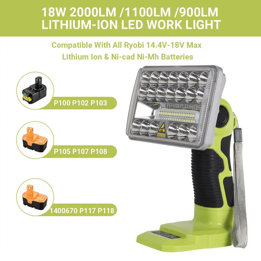 

3/5/8/9 Inch LED Work Light Green Housing 110° Rotating Head For Outdoor Camping Flashlight Multi-angle Lighting Tools