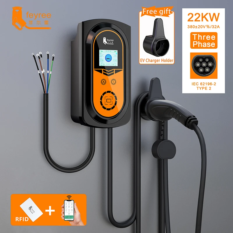Кабель для электромобиля feyree EVSE Wallbox type 2 7 6 кВт 11 22 зарядная станция с приложением