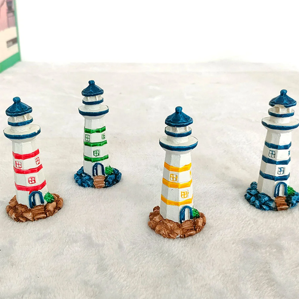 

4 Pcs Ocean Decor Lighthouse Desktop Decorations Craft Mediterranean Style Resin Coastal Ornament