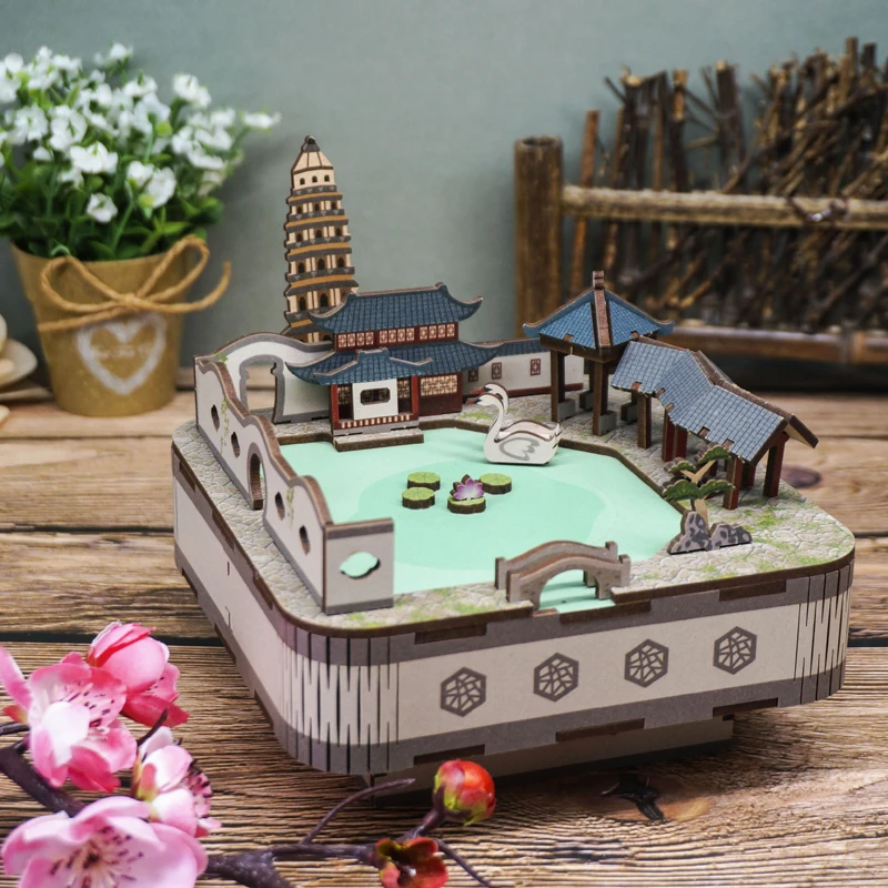 DIY 3D деревянная садовая музыкальная шкатулка из Сучжоу искусственные