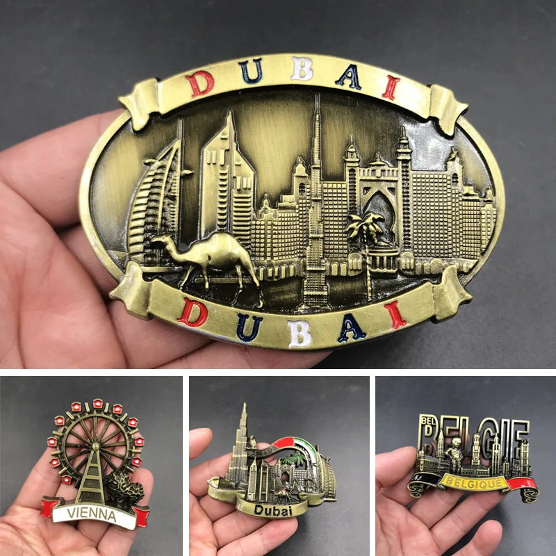 

Dubai Italy Belgium Vienna Refrigerator Paste Bronze Magnetic 3D Landscape Paste Fridge Magnets home decoration Collection Gifts