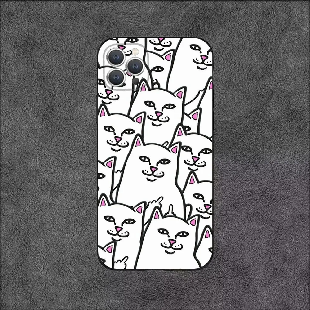 Cat R-RipndipS Phone Case For iPhone 16 15 14 13 12 11 Plus Pro Max XS X XR SE Mini 8 7 Soft Silicone Black Cover