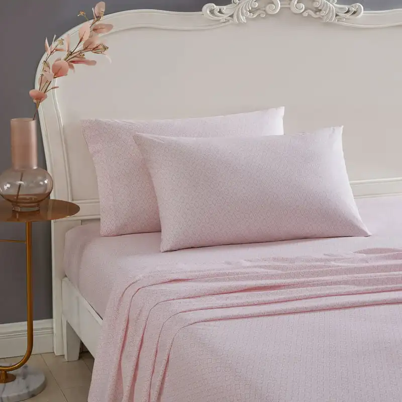 

Diamond Lace Pink Cotton Percale Queen Sheet Set