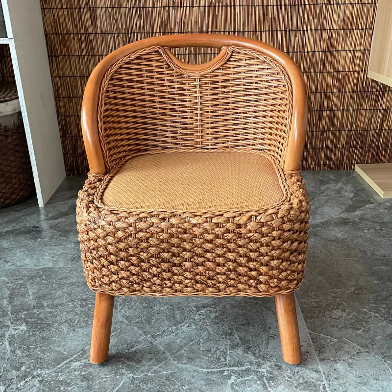 

Wicker Woven Stool Hand Woven Back Stool Simple Leisure Small Chair Sitting Room Tea Table Stool For Shoes Stool Accessories