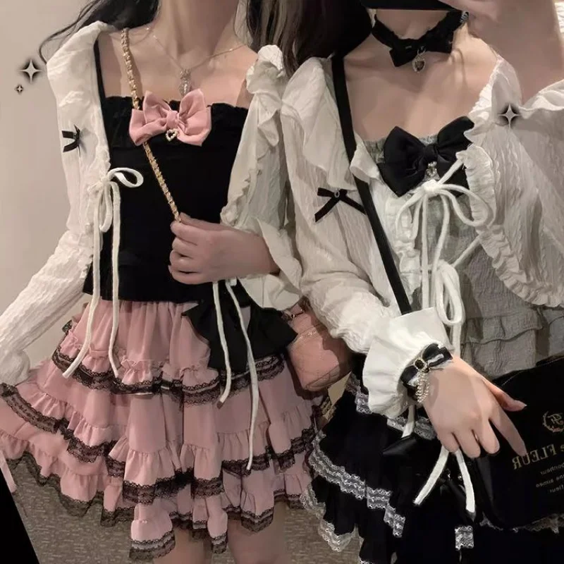 

Милая Короткая Женская юбка Kawaii, розовая Повседневная элегантная сексуальная юбка в стиле "Лолита", кружевная юбка с высокой талией Y2k A. Сладкие готические Faldas