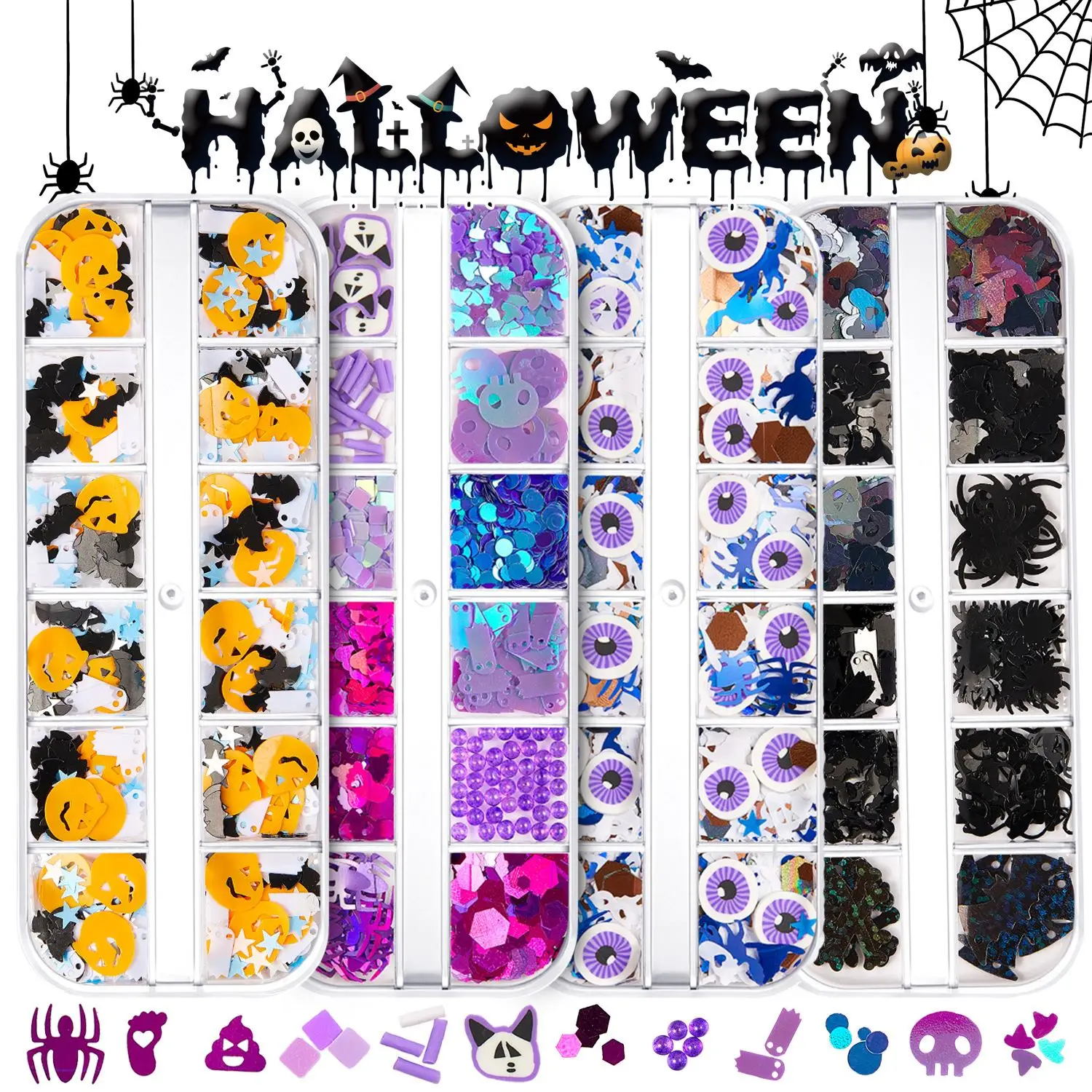 

Halloween Resin Shaker Filler Pumpkin Ghost Skull Epoxy Resin Filling UV Soft Clay Resin Flakes Pendant Jewelry DIY Scrapbooking