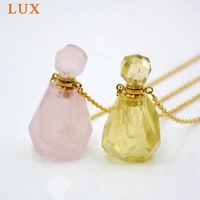 gemstone faceted stone genuine rose quartzs citrines perfume bottle essential oils diffuser pendant crown chakra necklace