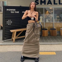 ins street personality trend american womens tooling style asymmetrical pocket waist straight long slit skirt