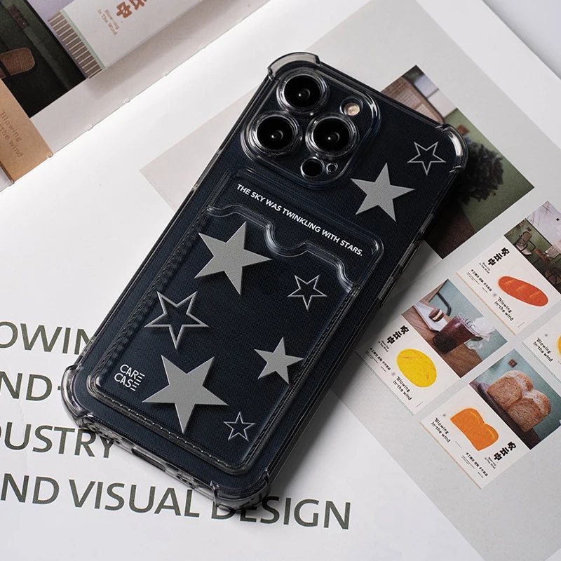 Korean INS Transparent Star Phone Case Can Put Photos for IPhone 13 14 11 12 Pro XS Max X XR Punk Fashion Shockproof Soft Case